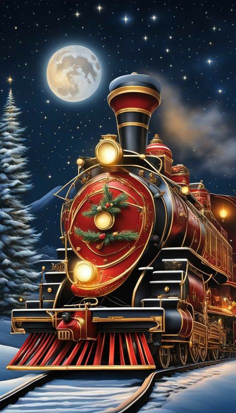 Xmas Scenes, Trunk Redo, Christmas Trains, Train Drawing, Train Illustration, Polar Express Train, Art Impressions Cards, Eagle Pictures, Christmas Scenery