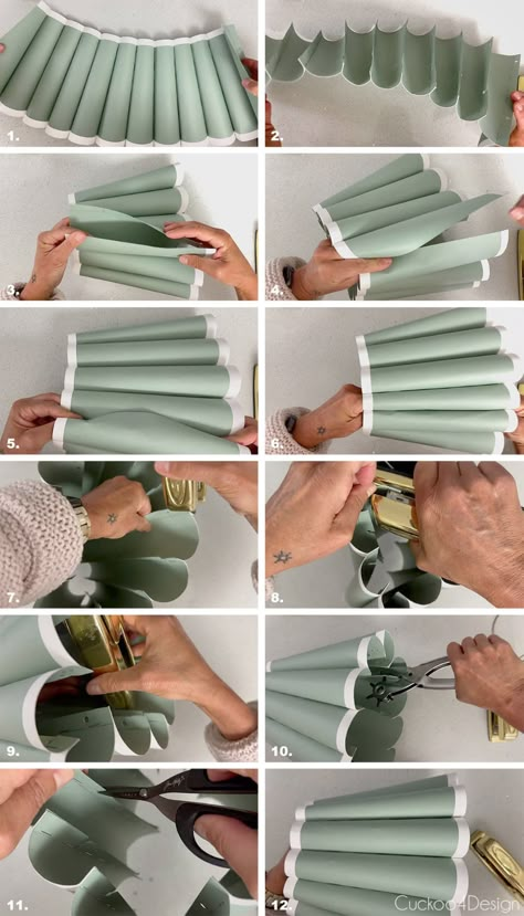 Let me show you how you can easily make different sized fluted lampshades in both cylindrical and tapered shapes. #DIYlampshade #flutedlampshade #scallopedlampshade Diy Mcm Lampshade, Diy Standing Lamp Makeover, Diy Metal Lamp Shade, Petal Lampshade Diy, Diy Fabric Lantern, Diy Box Pleat Lampshade, Upgrade Lamp Shade Diy, Diy Light Chandelier, Diy Lotus Lamp