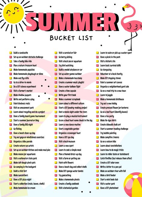 An easy-to-edit bucket list template for Google Docs. Summer Bucket List Template, Printable Summer Bucket List, Bucket List Template, Summer Bucket List For Teens, Bucket List For Teens, Bucket List Life, Docs Templates, Summer Bucket List, Agenda Planner