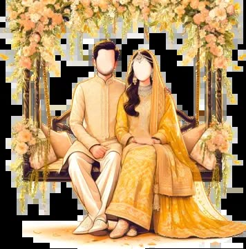 Haldi Clothes, Couple Lehenga, Yellow Dress Wedding, Haldi Couple, Haldi Invite, Groom Haldi, Groom Cartoon, Haldi Wedding, Cartoon Wedding Invitations