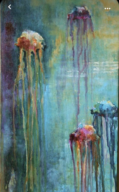 Painting Under The Sea, Jellyfish Abstract, Creative Wall Painting Ideas, Designs For Bedrooms, Painting Colour, Wall Painting Ideas, Jellyfish Painting, Creative Wall Painting, Art Alevel