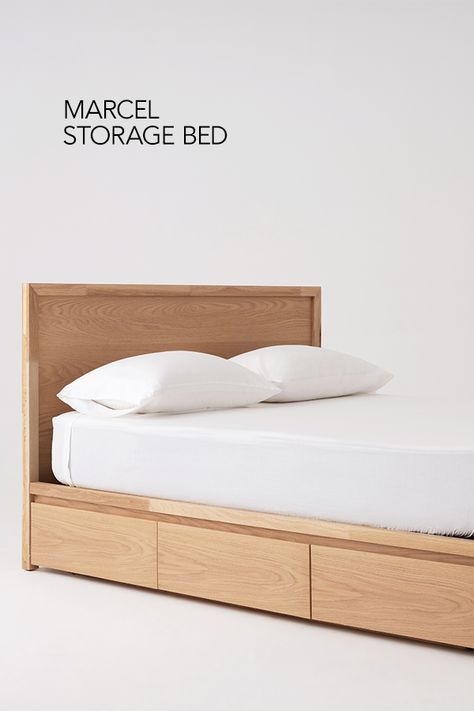 Marcel Storage Bed Modern Storage Beds, Mid Century Modern Bed, Sophisticated Bedroom, Wood Platform Bed Frame, Modern Bed Frame, Bed Modern, Slatted Headboard, Solid Wood Platform Bed, Wood Platform Bed