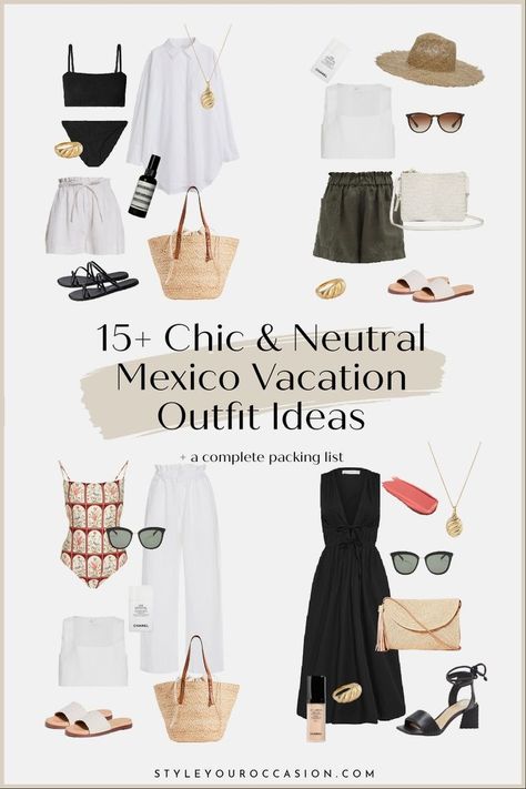 15+ Stunning Mexico Vacation Outfit Ideas & What to Pack for Cancun. We’ve got your Mexico travel wardrobe covered with our style guide for what to pack for Mexico, plus 15+ effortless Mexico vacation outfits including, midsize, plus size, bikinis, Cabo outfit ideas, Mexico beach outfit, and Cancun resort wear.