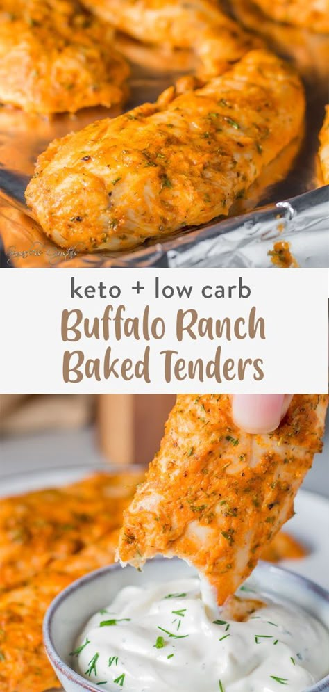 Keto Crockpot Chicken, Ranch Baked Chicken, Baked Buffalo Chicken Tenders, Chicken Tender Recipes Baked, Crockpot Chicken Recipe, Baked Chicken Strips, Chicken Strip Recipes, Keto Crockpot, Healthy Baked Chicken