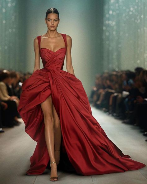 Saiid Kobeisy, Red Drapes, Red Carpet Gowns, Sweetheart Prom Dress, Elegant Prom Dresses, Taffeta Dress, Red Gowns, Runway Dresses, Glam Dresses