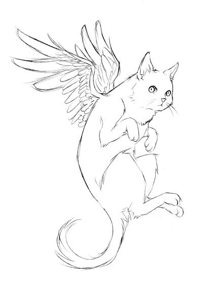 Cat Angel Sketching Cat With Wings Drawing, Cat Paw Drawing, Cat With Wings, Dog Caricature, Wings Sketch, Angel Wings Drawing, Paw Drawing, Angel Wings Illustration, Cat Angel