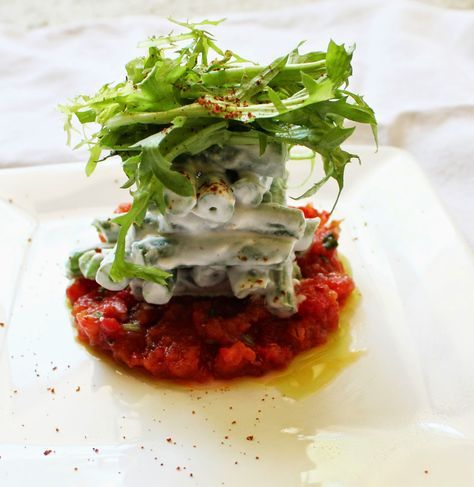 The French Laundry Recipe: Salad of Hericot Verts, Tomato Tartare, and Chive Oil Tomato Tartare, Chive Oil, Thomas Keller Recipes, Laundry Recipe, Tartare Recipe, The French Laundry, Recipe Salad, Fine Dining Recipes, French Laundry