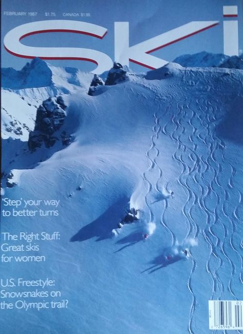 Ski Magazine (Feb. 1987) #snow #winter #skiresorts Ski Magazine Cover, Skiing Poster Design, Ski Slope Illustration, Snowboard Magazine, Retro Skiing Poster, Ski Magazine, Graphic Design Style, Magazine Ideas, Snow Winter