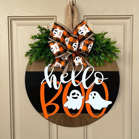 PRICES MAY VARY. 【Unique Design】This halloween decor for front door give your home a Halloween touch,and the eye catching door sign will attract and surprise your guests.This hanging sign will make a great addition to your Halloween party, Haunted decor! 【Wood Material】The Halloween Hanging Sign measures 11.8 inch. The Halloween wooden hanging decoration is made of quality wood, which is sturdy, strong and does not warp or fade, it has a long service life. Exquisite printed with vivid colors and Porta Halloween, Boo's Door, Strašidelný Halloween, Porch Wall Decor, Uhyggelig Halloween, Casa Halloween, Halloween Door Hangers, Wood Wreath, Ghost Decoration