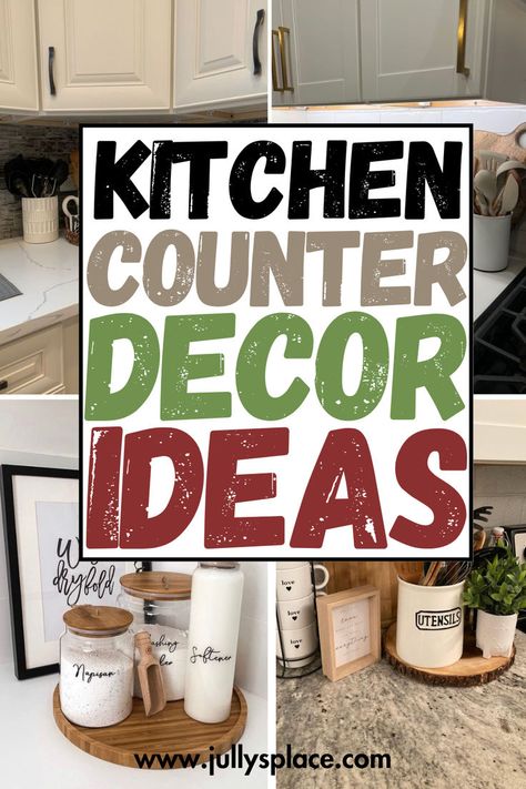 Kitchen counter decor Ways To Decorate Kitchen Counter Tops, How To Style Kitchen Counters Corner, Art On Kitchen Counter, Countertop Styling Kitchen Counters, Counter Corner Decor, Kitchen Counter Ideas Decor, Kitchen Counter Decorations, Mixer On Counter Decor, What To Put On Kitchen Counters