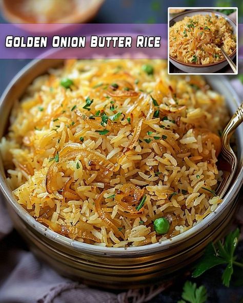 Yay Recipes - Golden Onion Butter Rice  Ingredients 1,... Fried Rice Bowl, Macaroni Dishes, Buttered Rice Recipe, Cheese And Rice, Onion Rice, Onion Butter, Basmati Rice Recipes, Savoury Meals, Rice Side Dish Recipes