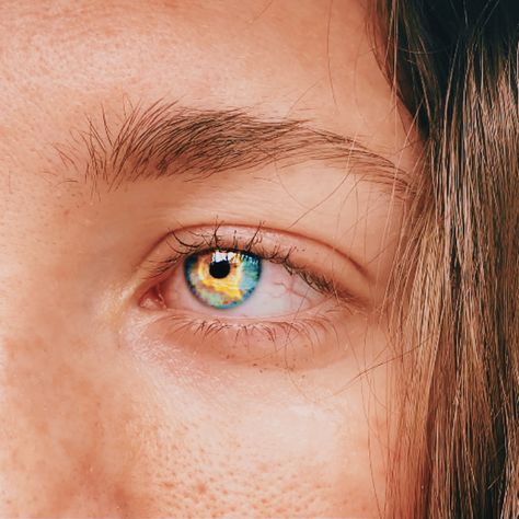 Blue And Yellow Eyes Heterochromia, Blue Gold Eyes, Blue Eyes With Yellow Center, Blue And Gold Eyes, Blue And Yellow Eyes, Ashryver Eyes, Sam Cortland, Central Heterochromia, Eye Color Chart