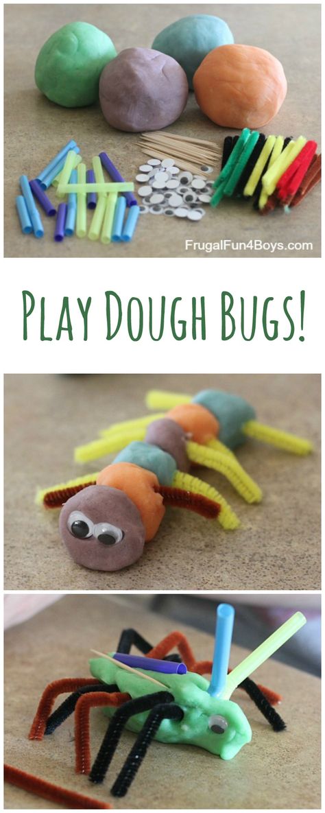 Play Dough Bugs - Make several colors of play dough and put out some loose parts for building bugs. Build A Bug Playdough, Build A Bug Craft, Kids Woodworking, Bug Activities, Insects Preschool, Bugs Preschool, Dough Ideas, Insect Activities, Insects Theme