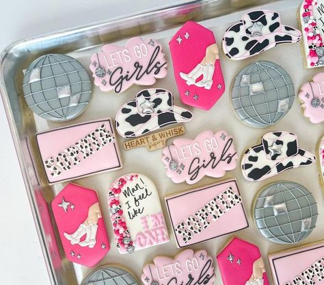 Disco Cowgirl Party Cookies, Man I Feel Like I’m One Birthday Cookies, Nashville Birthday Cookies, Disco Rodeo Cookies, Disco Cowgirl Cookies Birthday, Space Cowgirl Cookies, Disco Cowgirl 3rd Birthday, Disco Cowgirl Bachelorette Cookies, Disco Cowgirl Cookies Decorated