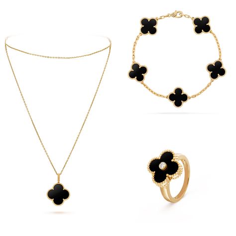 Van Cleef & Arpels Alhambra collection in Onyx #Onyx #vca #vcaalhambra #vcamop #vcajewelry #vancleef #vancleefarpels #magicalhambra #vcamagic Van Cliff Jewelry, Customized Necklace, Jewerly Set, Van Cleef And Arpels Jewelry, Silver Jewlery, Handbag Essentials, Van Cleef And Arpels, Best Friend Jewelry, Jewelry Fashion Trends