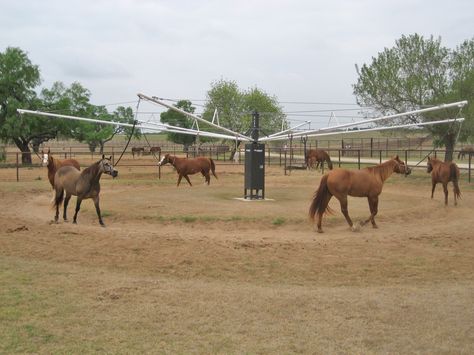 Lead horse walker. priefert.com Group Of Horses, Equine Facility, Horse Walker, Horse Archery, Paddock Paradise, Western Stuff, Horse Facts, Horse Stable, Horse Training Tips