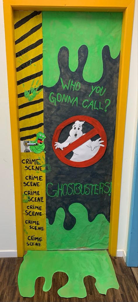 Funny Halloween Door Contest, Ghost Busters Bulletin Board Ideas, Halloween Door Decorations Dorm Room, Ghost Busters Door Decorations Classroom, Ghostbusters Door Decorations Classroom, Halloween Decorating Contest Office, Ghost Buster Door Decoration, Ghostbusters Classroom Door, Ghost Busters Halloween Decor