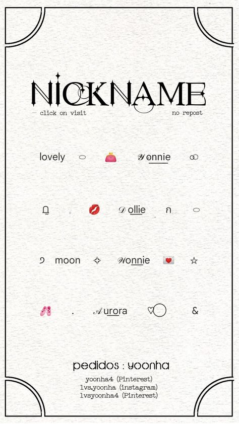 Bracket Contact Rp, Nicks Soft, Nick Name, Nick Names, Cool Text Symbols, Cute Bios, Text Symbols, Aesthetic Letters, Aesthetic Fonts