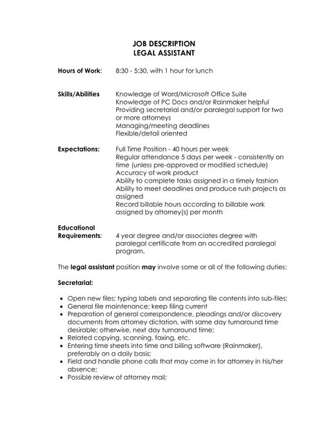 Job Description Job Description Example, Kindergarten Jobs, Legal Assistant, Tax Lawyer, Job Description Template, Accounting Jobs, Kindergarten Worksheets Printable, Office Suite, Resume Format