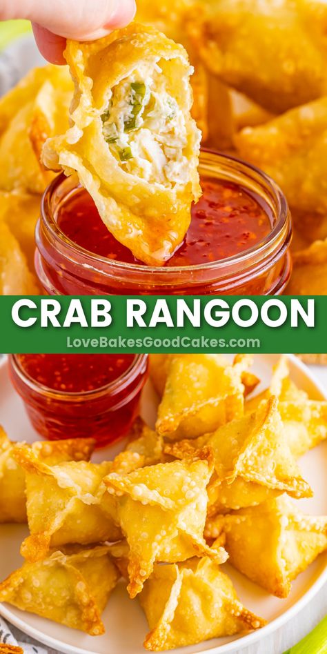 Crab Rangoon pin collage Savory Crab Rangoon, Thai Crab Rangoon Recipe, Crab Rangoon Dipping Sauce, Incredible Appetizers, Healthier Appetizers, Crab Appetizers, Baked Crab Rangoon, Fingerfood Recipes, Must Try Recipes