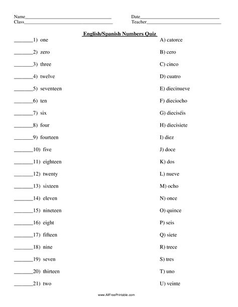 Spanish Numbers Quiz - Do you want to learn to count in Spanish? How to make an English and Spanish Numbers Quiz? Download this Spanish Numbers Quiz template that will suit your needs English Worksheets For Spanish Speakers, Spanish Numbers 1-20 Worksheet, Spanish Worksheets Beginner, Spanish To English Worksheets, Spanish Quiz, Spanish Practice Worksheets, Beginner Spanish Worksheets, Spanish Exercises, Quiz Template