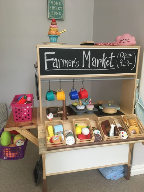 Ikea Play Kitchen Farmers Market, Ikea Kitchen Hack Kids, Diy Farmers Market, Ikea Kids Kitchen Hack, Diy Ikea Kitchen, Ikea Toy Kitchen, Ikea Play Kitchen Hack, Ikea Kids Kitchen, Ikea Hack Kids