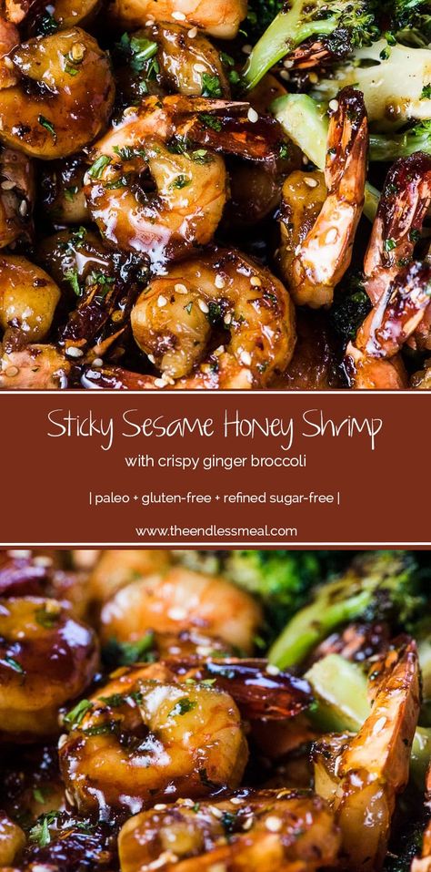 Garlic Shrimp Recipes, Ginger Broccoli, Sesame Shrimp, Honey Shrimp, One Pan Dinner Recipes, Garlic Prawns, Prawn Recipes, Shrimp Dishes, Garlic Shrimp