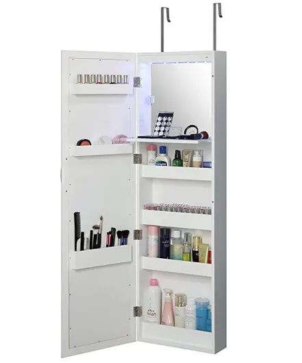 This Over-the-Door Organizer Is the Key to a Clutter-Free Bathroom | Apartment Therapy Bathroom Organization Hacks, Small Apartment Bathroom, Mirrors For Makeup, Over The Door Organizer, Dorm Room Storage, Cool Dorm Rooms, Small Bathroom Organization, Interior Led Lights, Dorm Room Organization