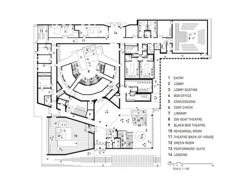 Writers Theatre | Studio Gang Architects   #Chicago #Exterior #StudioGang #StudioGangArchitects #theaters #UnitedStates #writerstheatre Theatre Plan, Jeanne Gang, Dojo Design, Theater Plan, World Architecture Festival, Theater Architecture, Lobby Seating, Rehearsal Room, Plans Architecture