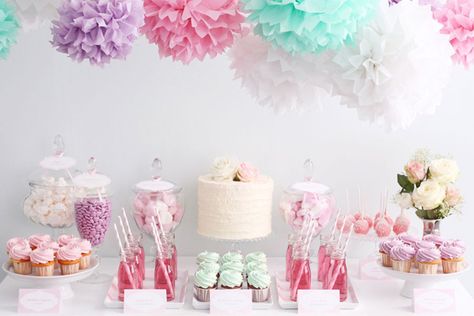 How to Create a Pastel Sweet Table Pastel Desserts, Table Rose, Valentinstag Party, Paper Balls, Carton Invitation, Pastel Paper, Dessert Display, Dessert Buffet, Tissue Paper Flowers