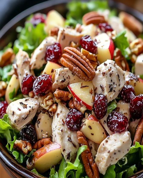 Festive Chicken Salad with Cranberries, Pecans, and Apples - optimal recipes Chicken Salad With Cranberries, Optimal Recipes, Salad With Cranberries, Salad With Apples, Walnut Chicken, Cranberry Chicken Salad, Chicken Salad With Grapes, Chicken Salad With Apples, Pecan Chicken Salads