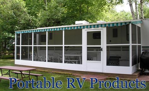 Dura-Bilt Portable RV Awnings & Screen Rooms Rv Shelter, Trailer Deck, Portable Carport, Rv Carports, Rv Solar Power, Camper Awnings, Trailer Living, Trailer Remodel, Camper Living