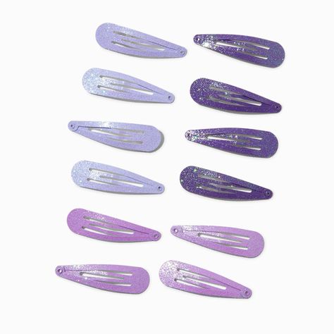 Mixed Purple Glitter Snap Clips - 12 Pack Lavender Accessories, Guts Outfit, Concert Clothes, Pastel Clothes, Purple Items, Basic Accessories, Burr Basket, Body Peel, Crown Hair Clip