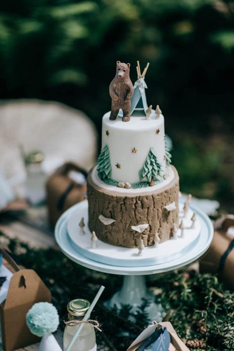 Kara's Party Ideas "Don't Feed the Bears" Woodland Camping Party | Kara's Party Ideas Camping Birthday Cake, Woodland Theme Cake, Camper Cakes, Happy Camper Birthday Party, Woodland Camping, Dont Feed The Bears, Camping Cakes, Camping Theme Birthday, Woodland Cake