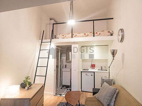 Small Apartment Dining Room, Apartemen Studio, Tiny Loft, Tiny Studio Apartments, Loft Bed Plans, Mini Apartments, Studio Apartment Design, Small House Interior, Small Apartment Interior