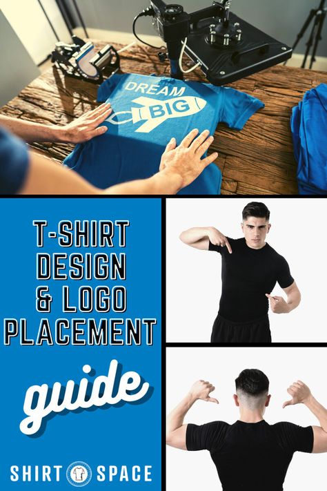 T-Shirt Design & Logo Placement Guide | ShirtSpace Left Chest Logo Placement Guide, Tshirt Logo Placement, Logo Placement On Shirts, Logo Placement Guide, T Shirt Text Design, Diy T Shirt Printing, Silhouette Cameo Projects Vinyl, Cricut Heat Transfer Vinyl, Tshirt Printing Business