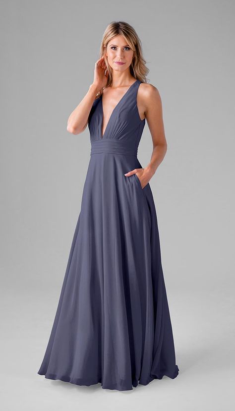 Kennedy Blue Hope is truly stunning with a plunging v-neckline, racerback, an A-line silhouette, hidden pockets, and ruched accents. Pair Hope with any other Kennedy Blue bridesmaid dress for a put-together mix-and-match look! Features of Hope Include: Flat Chiffon Deep V neck Ruched bust 3 inch pleated waistband High back with full zip closure Stretch liner Floor Length Flowy a-line skirt Pockets Fully lined bodice and skirt Fabric loop and hook to hide and secure zipper Dress accommodates for Navy Blue Bridesmaid, French Lilac, Bridesmaid Dress Collection, Navy Blue Bridesmaid Dresses, Beautiful Bridesmaid Dresses, Cute Short Dresses, Blue Bridesmaid Dress, Skirt Pockets, Dress Order