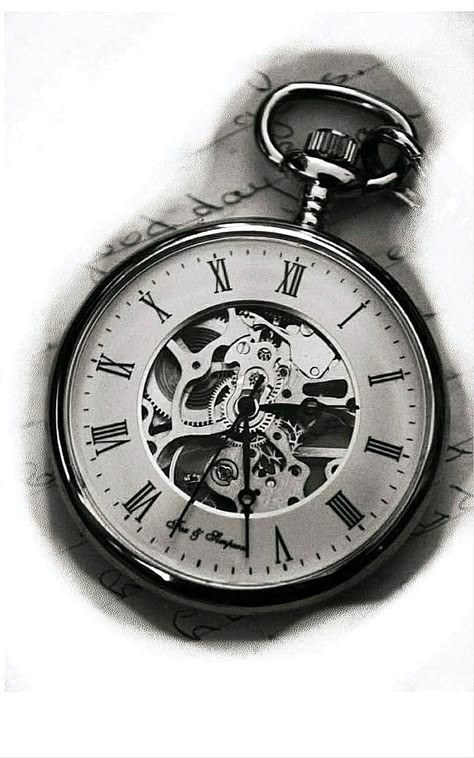 Old Clock Tattoo, Clock Face Tattoo, Tato Jam, Time Clock Tattoo, Pocket Watch Drawing, Pocket Watch Tattoo Design, Watch Tattoo Design, Gear Tattoo, Pocket Watch Tattoos