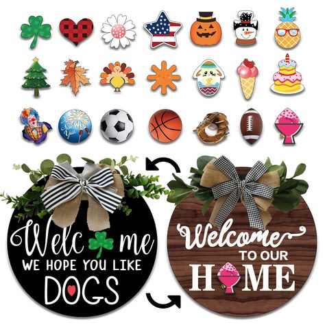 Holiday Icons, Sign For Front Door, Welcome Home Signs, Welcome Door Signs, Holiday Icon, Different Holidays, Holiday Signs, Decorative Bows, Outdoor Wall Decor