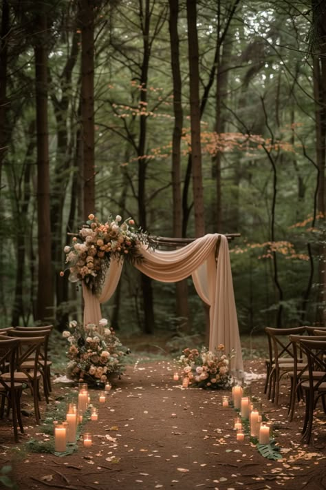 Creating a Charming Forest Wedding Ceremony 5 Wedding Venues Whimsical, Forest Wedding Aesthetic Ceremony Decor, Enchanted Forest Wedding Ceremony, Forest Fairy Wedding, Fall Engagement Party, Scary Pics, Forest Wedding Reception, Enchanted Forest Wedding Theme, Fall Engagement Parties