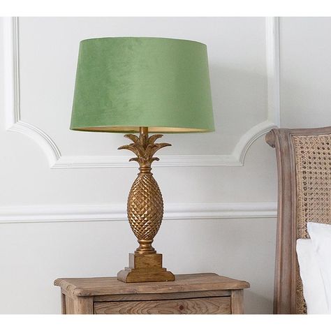 Gold and green are a majestic colour combination.  In the colonial era pineapples signified hospitality; make your guests feel immediately welcomed with this golden pineapple side lamp, ideal in an entrance hall, sitting room or as bedside table lamps, either side of a Gold French Bed. Ideal in both contemporary and also classic room schemes, these versatile pineapple table lamps will add a regal but fresh aesthetic to your room. Pair with indoor plants and other tropical items for bang-on-trend Green Table Lamps, French Bedroom Company, Room Schemes, Pineapple Table, Classic Room, Pineapple Lamp, Fresh Aesthetic, Golden Pineapple, Green Table Lamp