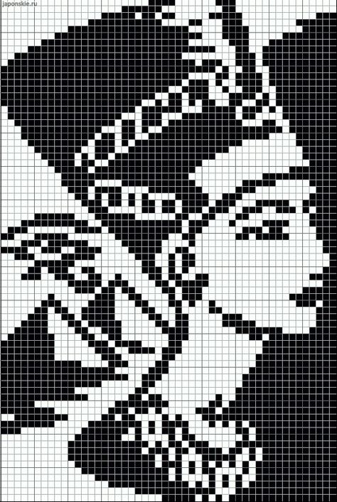 Egyptian queen pattern / chart for cross stitch, knitting, knotting, beading, weaving, pixel art, and other crafting projects. Crochet Egyptian Pattern, Egyptian Pixel Art, Egypt Pixel Art, Crochet Egyptian, فن النسيج, Cross Stitch Knitting, Cross Stitch Silhouette, Graph Crochet, Pixel Crochet