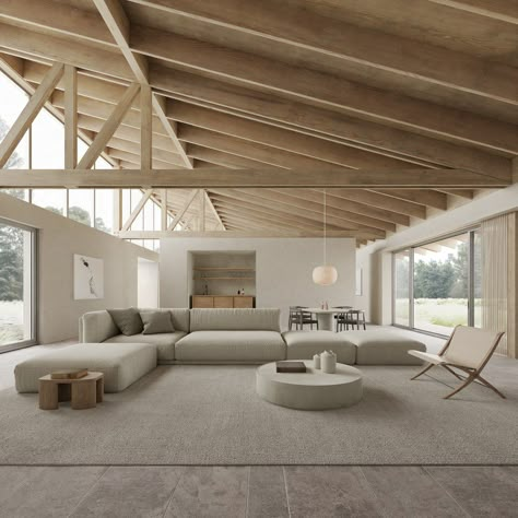 Rhode Island Farm — Worrell Yeung Rural House Interior Design, Open Plan Living Space, Scandinavian Wood Ceiling, Pitched Roof Interior, Vaulted Kitchen Ceiling, Worrell Yeung, Timber Interior, Landscape Presentation, Modern Wood House