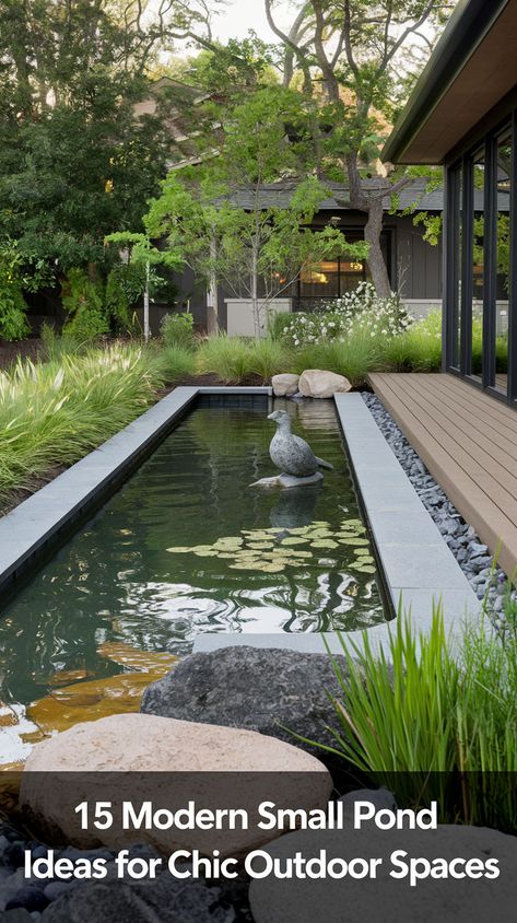 Discover 17 stunning small pond ideas that can elevate any backyard. From charming fish ponds to minimalist water features, these designs fit perfectly in limited spaces. Explore how to create your serene oasis with simple DIY setups and budget-friendly tips. Fish Ponds Ideas, Modern Koi Pond Design, Modern Koi Pond, Rectangular Pond, Small Pond Ideas, Pond Building, Small Backyard Ponds, Koi Pond Design, Backyard Ponds