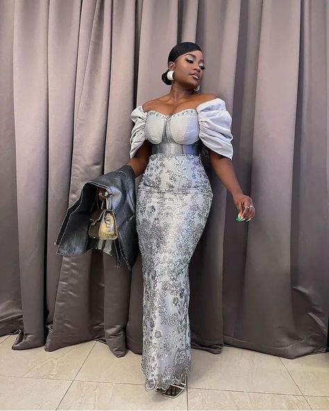 Latest and Stunning Aso Ebi Gown Style 2021. - Ladeey Brocade Dress Modern African Fashion, Nigerian Lace Styles For Wedding, Lace Asoebi, Lace Styles For Wedding, Prom Dresses Black Women, Lace Long Gown, Nigerian Lace Styles Dress, Nigerian Lace Styles, Dresses Black Women