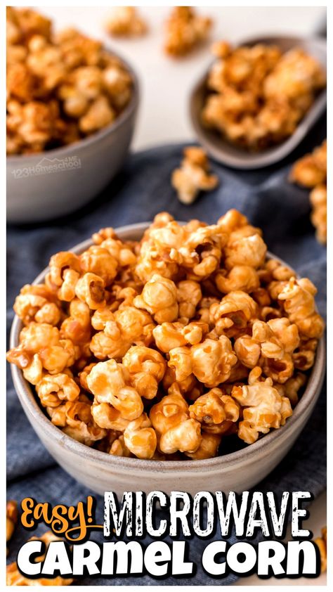 Homemade Carmel Popcorn, Vegan Caramel Popcorn, Carmel Popcorn Recipe, Microwave Carmels, Carmel Corn Recipe, Wassail Recipe Easy, Easy Carmel, Microwave Caramel Popcorn, Microwave Caramel Corn