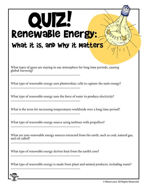 Renewable Energy Sources Comprehension Quiz | Woo! Jr. Kids Activities Energy Quiz, Hydroelectric Energy, Types Of Renewable Energy, Non Renewable Energy, Renewable Energy Resources, Nonrenewable Resources, Alternative Energy Sources, Energy Resources, Solar Projects