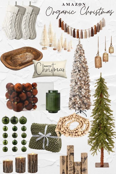 Amazon mood board for neutral christmas decor Organic Neutral Christmas Decor, Green Brown And Cream Christmas Decor, Neutral Modern Christmas Tree, Minimalist Farmhouse Christmas Decor, Earth Toned Christmas Decor, Nordic Style Christmas Decor, Neutral Vintage Christmas Decor, Natural Green Christmas Decor, Neutral Brown Christmas Decor