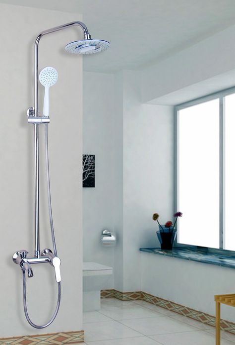 Over-Head Waterfall Rainfall Wall Mounted Bathroom LED Roman Tub Filler Faucet with Hand Shower Set ~ http://walkinshowers.org/best-led-shower-head-reviews.html Normal Bathroom, Double Shower Head, Double Shower Heads, Bathroom Chrome, Rain Shower System, Bathroom Led, Led Shower Head, Bathroom Faucets Chrome, Bathroom Organization Diy