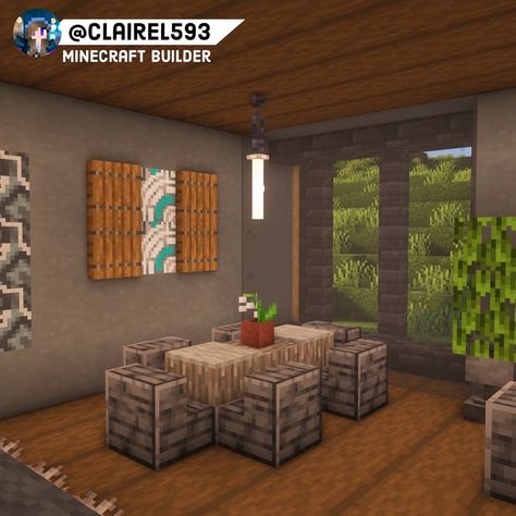 Dining Room In Minecraft, Minecraft Cooking Room, Minecraft Dinning Room Design, Minecraft Dining Room, Minecraft Kitchens, Minecraft House Decor, Minecraft Weaponsmith Interior, Minecraft Interior, Minecraft Modern